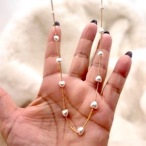 Heart Pearls and golfi gold necklace
